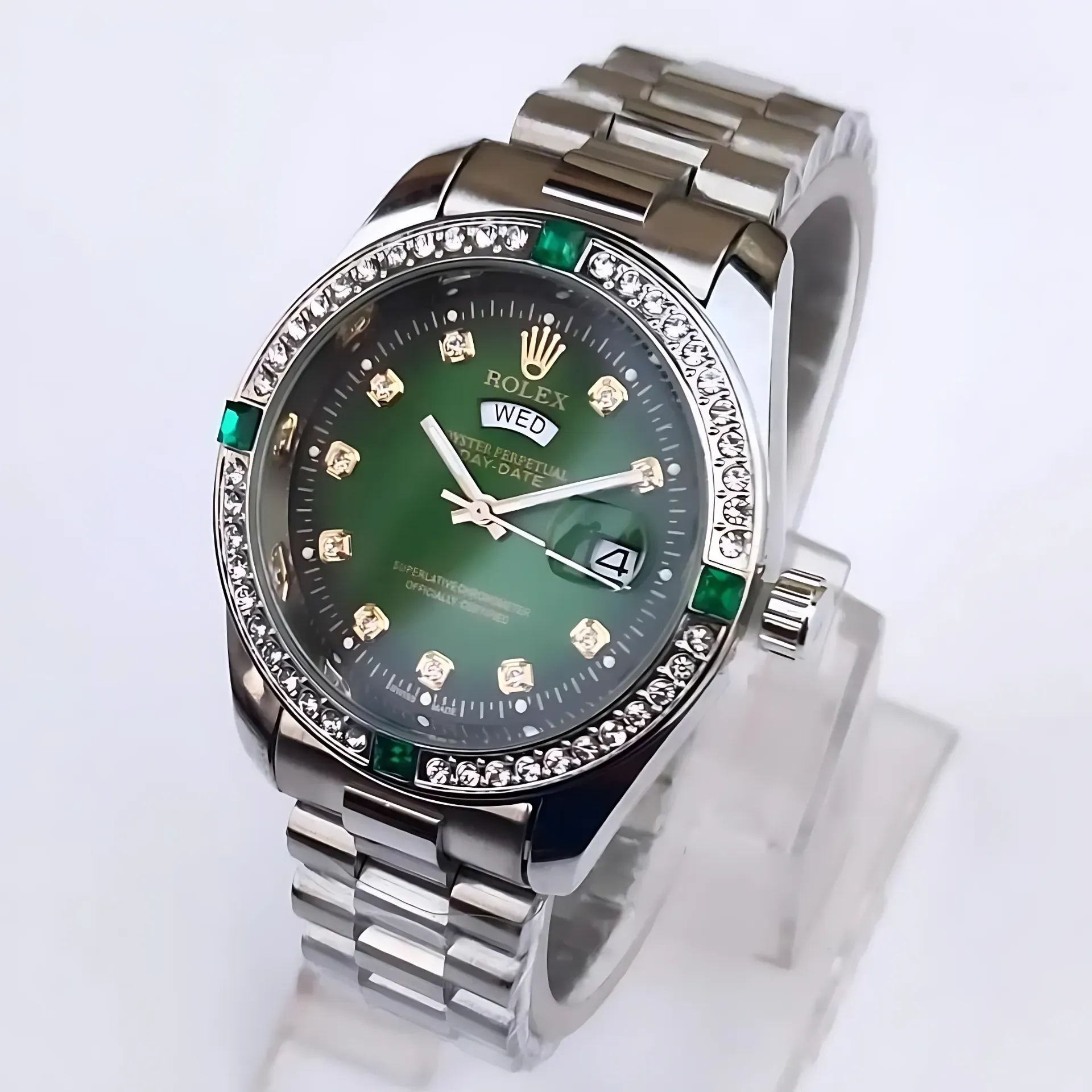 Rolex Day Date Stainless Steel Watch (Green)